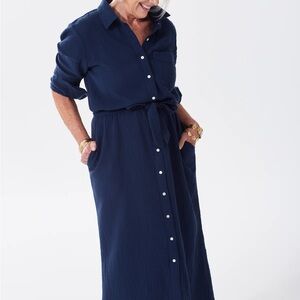 Navy Button-Up Maxi Dress